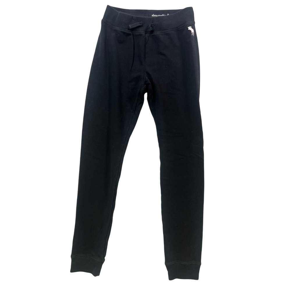 Abercrombie‎ Kids Black Joggers Sweatpants Moose Logo Drawstring Size 11 12 J5